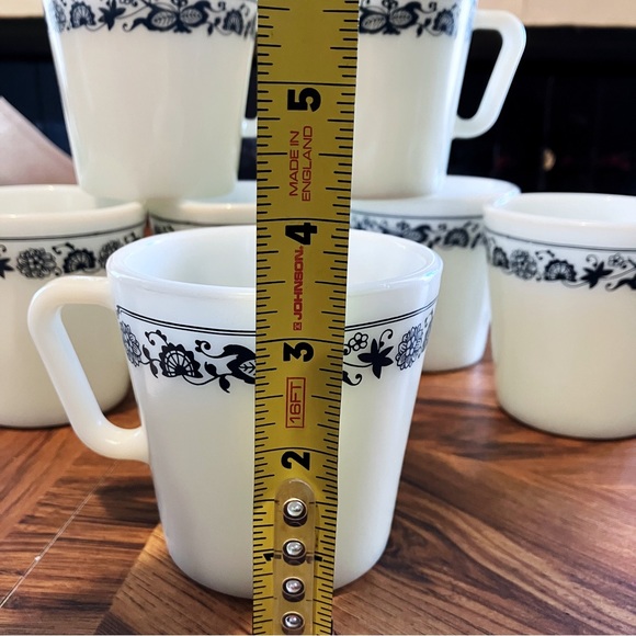 Pyrex corningware old town blue milk glass mug set of 6 mugs navy blue white 70s - Picture 6 of 8